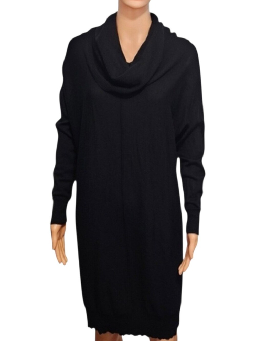 Tahari Merino Wool Women's Cowl Neck Black Sweater Dress Sz M